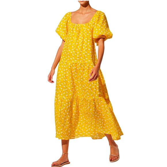 SOLID AND STRIPED PEASANT DRESS - DITSY FLORAL Size Large NWOT - Picture 1 of 9